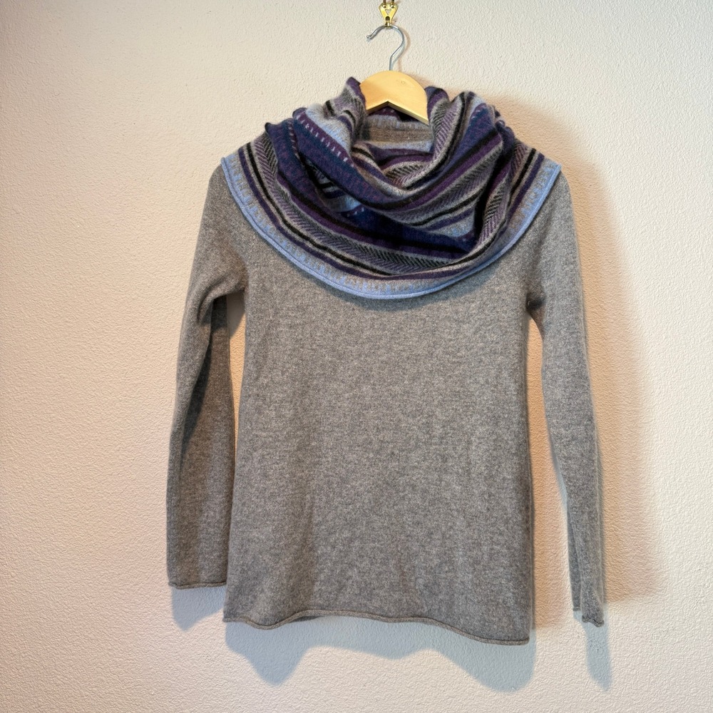The Territory Ahead 100% Cashmere Grey Cowl Scarf Neck Striped Sweater Womens XS